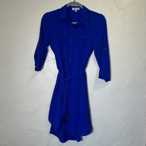 Monteau Los Angeles Size Small Shirt Dress Royal Blue Adjustable Sleeve Flirty